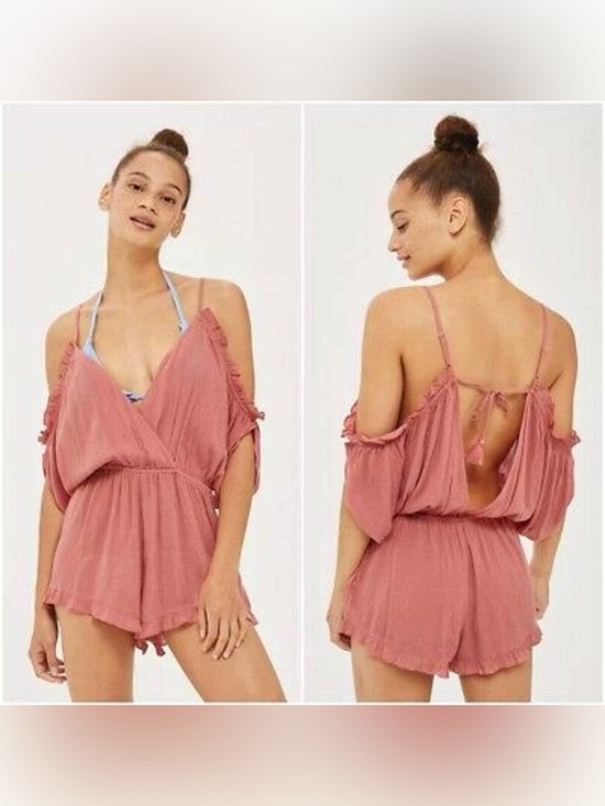 Topshop Pants - Topshop Dusty Rose Shoulder Tie Romper